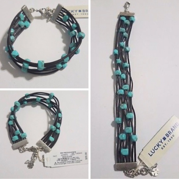 Lucky Brand Turquoise Bead Black Leather Bracelet - Picture 5 of 6